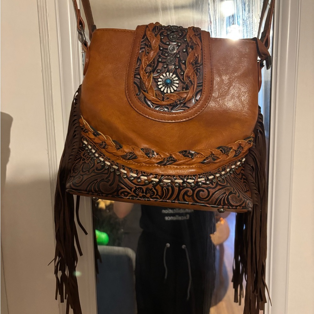 Brown Fringe Leather Bag
